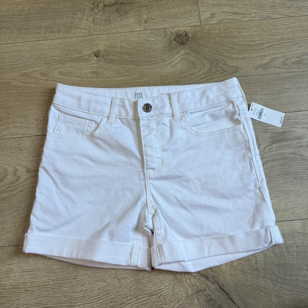 NWT Kids Girls Gap denim white jean shorts midi adjustable waist stretch size 12
